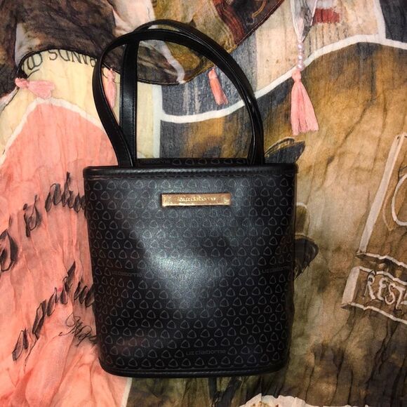 Liz Claiborne LC Logo Print Black Faux Leather Mini Accessory Bag - Picture 1 of 9
